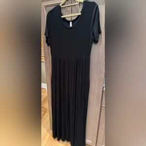 Grecerelle XL Black Casual Short Sleeve Tee Shirt Maxi Dress